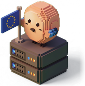 Jay, l'oiseau voxel, planté sur deux serveurs avec un drapeau européen