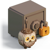 Owl devant un coffre-fort fermé par un cadenas