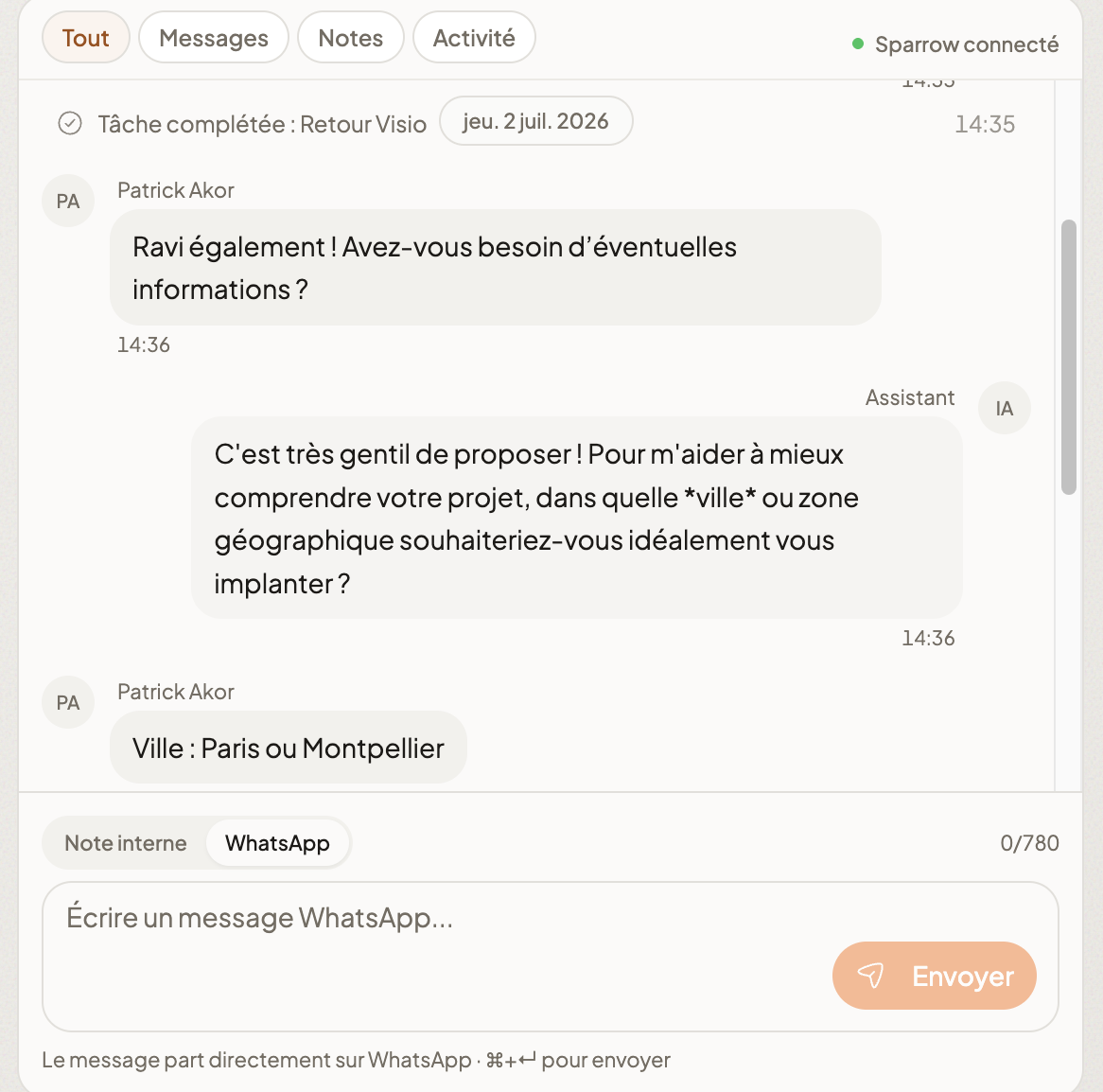 Écrivez à vos leads sans quitter le pipeline.